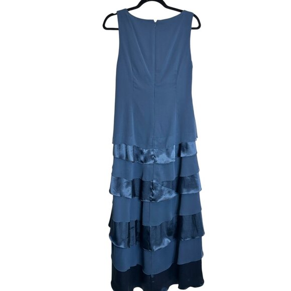 Vintage Blue Satin Tiered Maxi Dress Sz 8 Formal Evening Gown Mother of Bride - Picture 5 of 9